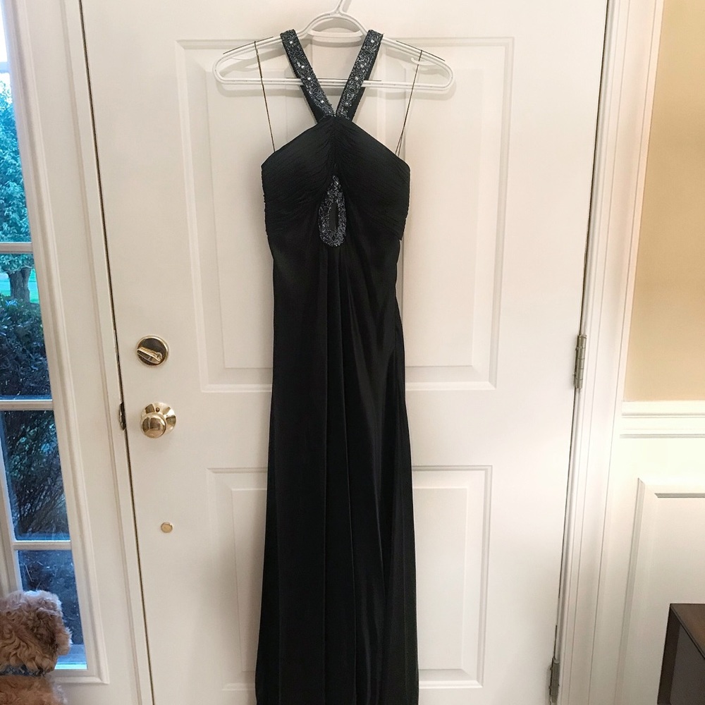 Neiman Marcus Black Ruched Halter Cocktail Gown